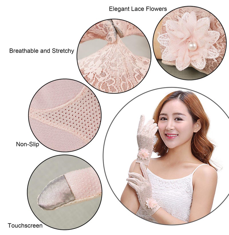 Bienvenu Ladies Gloves for Tea Party, Anti-skid Gloves Summer UV Protection Touchscreen Driving, Pink - Image 4